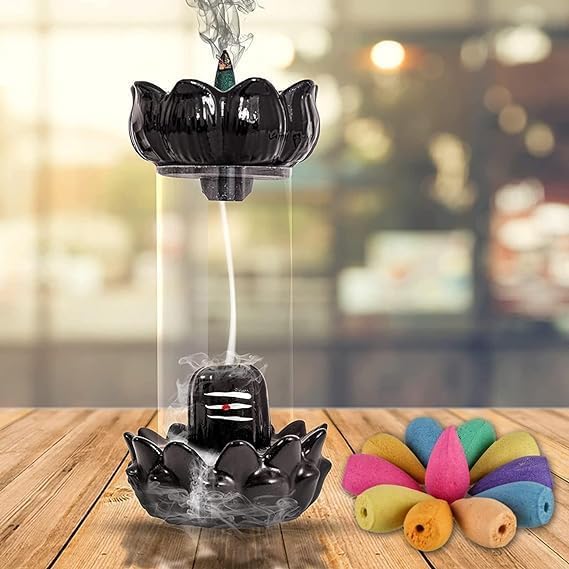 Shivling Smoke Fountain | Ceramic Backflow Incense Burner with Lord Shiva Idol