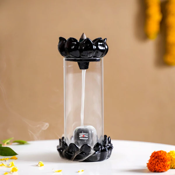 Shivling Smoke Fountain | Ceramic Backflow Incense Burner with Lord Shiva Idol